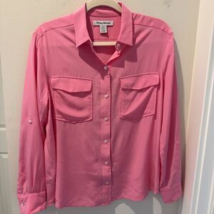 Tommy Bahama Button Down Shirt Silk Pink Bubblegum Collared Size Small